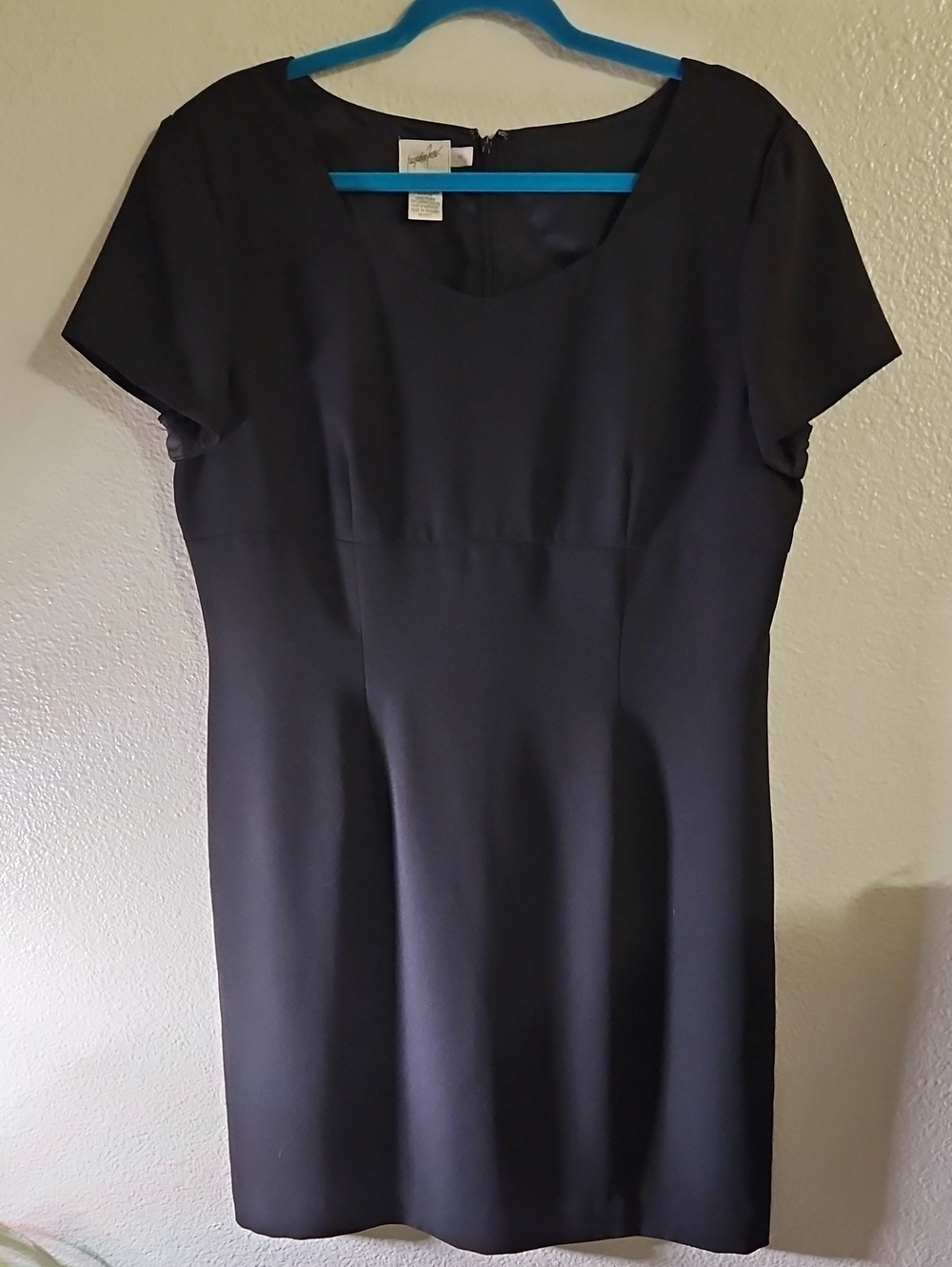 Vintage Jacqueline Ferrar Black Sheath Dress Size 16 Minimalist LBD 90s Office